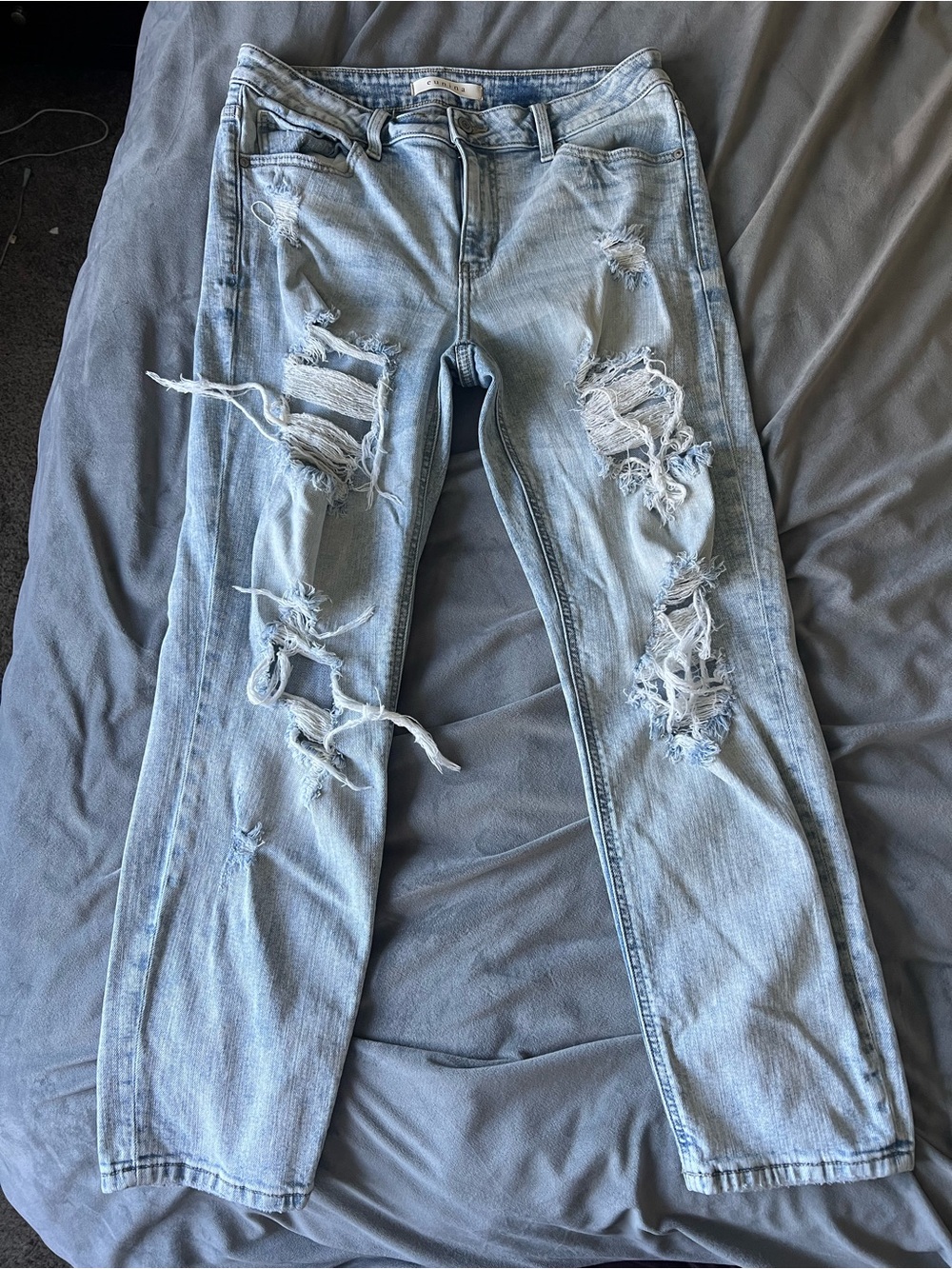 eunina Light Blue Distressed Boyfriend Jeans - Picture 1 of 9